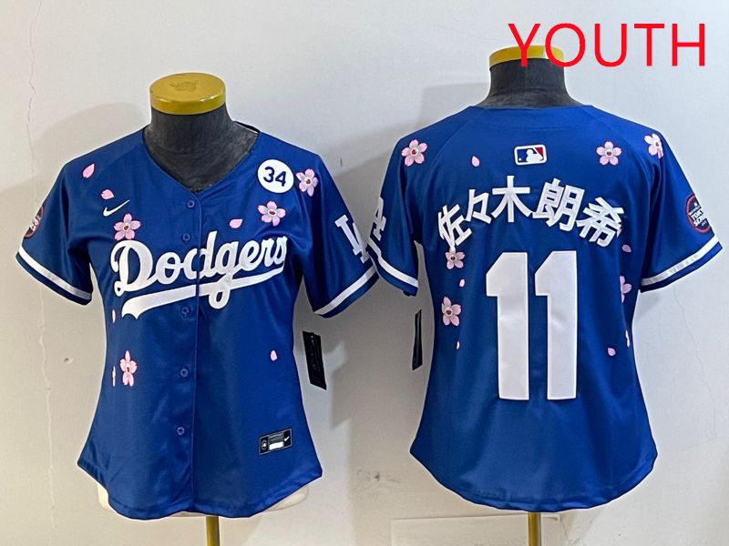 Youth Los Angeles Dodgers #11 R.Sasaki Blue Sakura Edition 2025 Nike MLB Jersey style 7